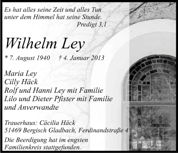Anzeige von Wilhelm Ley von Kölner Stadt-Anzeiger / Kölnische Rundschau / Express