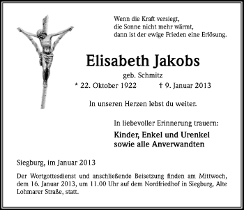 Anzeige von Elisabeth Jakobs von Kölner Stadt-Anzeiger / Kölnische Rundschau / Express