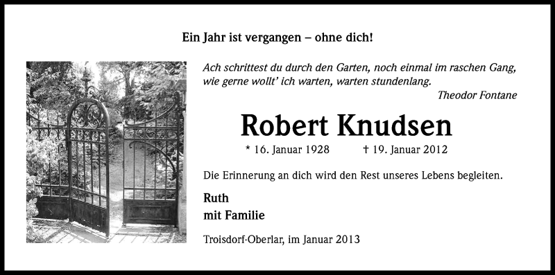  Traueranzeige für Robert Knudsen vom 19.01.2013 aus Kölner Stadt-Anzeiger / Kölnische Rundschau / Express