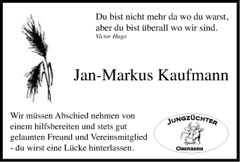 Anzeige von Jan-Markus Kaufmann von Kölner Stadt-Anzeiger / Kölnische Rundschau / Express