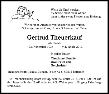 Anzeige von Gertrud Theuerkauf von Kölner Stadt-Anzeiger / Kölnische Rundschau / Express