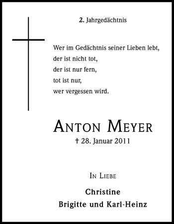 Anzeige von Anton Meyer von Kölner Stadt-Anzeiger / Kölnische Rundschau / Express