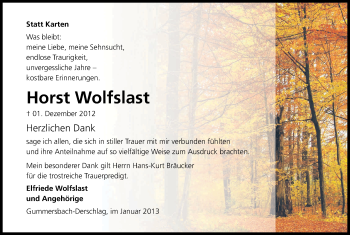 Anzeige von Horst Wolfslast von Kölner Stadt-Anzeiger / Kölnische Rundschau / Express