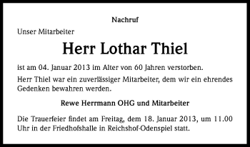 Anzeige von Lothar Thiel von Kölner Stadt-Anzeiger / Kölnische Rundschau / Express