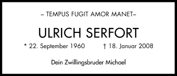 Anzeige von Ulrich Serfort von Kölner Stadt-Anzeiger / Kölnische Rundschau / Express
