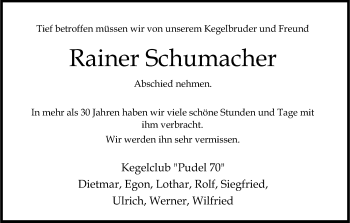Anzeige von Rainer Schumacher von Kölner Stadt-Anzeiger / Kölnische Rundschau / Express