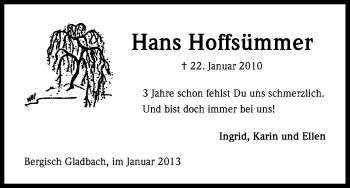 Anzeige von Hans Hoffsümmer von Kölner Stadt-Anzeiger / Kölnische Rundschau / Express