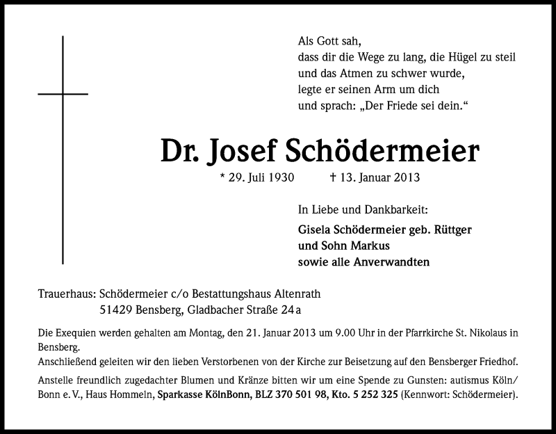  Traueranzeige für Josef Schödermeier vom 19.01.2013 aus Kölner Stadt-Anzeiger / Kölnische Rundschau / Express