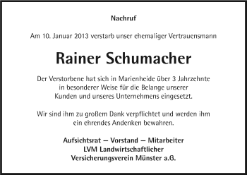 Anzeige von Rainer Schumacher von Kölner Stadt-Anzeiger / Kölnische Rundschau / Express