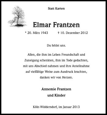 Anzeige von Elmar Frantzen von Kölner Stadt-Anzeiger / Kölnische Rundschau / Express