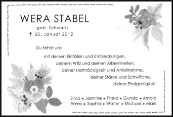 Anzeige von Wera Stabel von Kölner Stadt-Anzeiger / Kölnische Rundschau / Express
