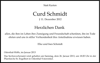 Anzeige von Curd Schmidt von Kölner Stadt-Anzeiger / Kölnische Rundschau / Express