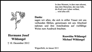 Anzeige von Hermann Josef Wildangel von Kölner Stadt-Anzeiger / Kölnische Rundschau / Express