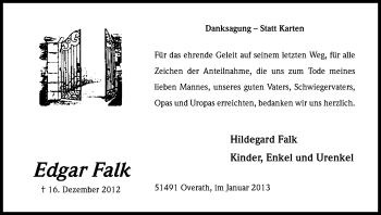 Anzeige von Edgar Falk von Kölner Stadt-Anzeiger / Kölnische Rundschau / Express