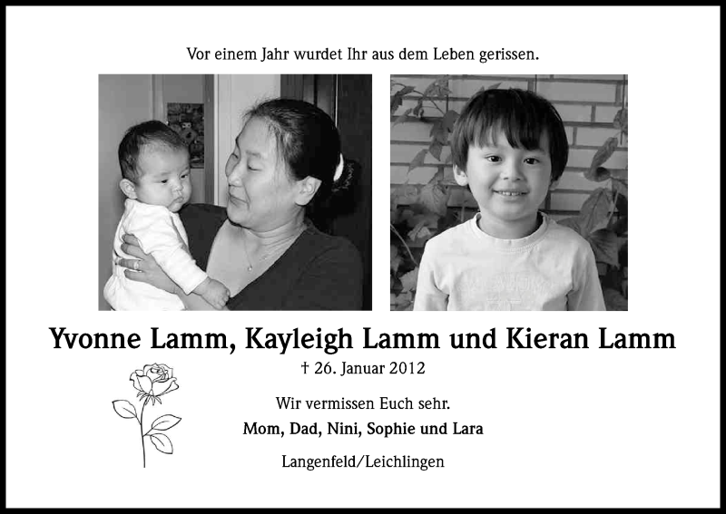  Traueranzeige für Yvonne,Kayleigh und Kieran Lamm vom 26.01.2013 aus Kölner Stadt-Anzeiger / Kölnische Rundschau / Express