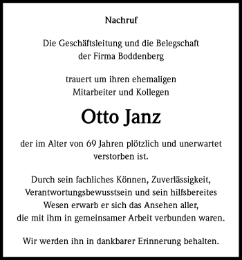Anzeige von Otto Janz von Kölner Stadt-Anzeiger / Kölnische Rundschau / Express
