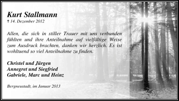 Anzeige von Kurt Stallmann von Kölner Stadt-Anzeiger / Kölnische Rundschau / Express