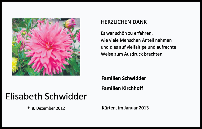  Traueranzeige für Elisabeth Schwidder vom 19.01.2013 aus Kölner Stadt-Anzeiger / Kölnische Rundschau / Express