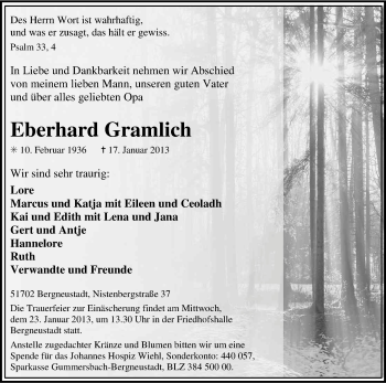 Anzeige von Eberhard Gramlich von Kölner Stadt-Anzeiger / Kölnische Rundschau / Express