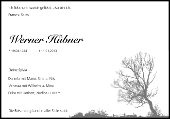 Anzeige von Werner Hübner von Kölner Stadt-Anzeiger / Kölnische Rundschau / Express