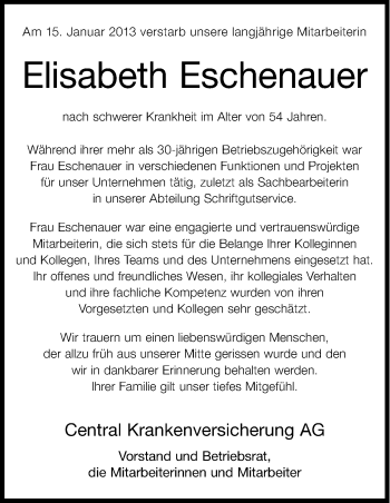 Anzeige von Elisabeth Eschenauer von Kölner Stadt-Anzeiger / Kölnische Rundschau / Express