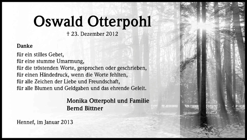  Traueranzeige für Oswald Otterpohl vom 26.01.2013 aus Kölner Stadt-Anzeiger / Kölnische Rundschau / Express