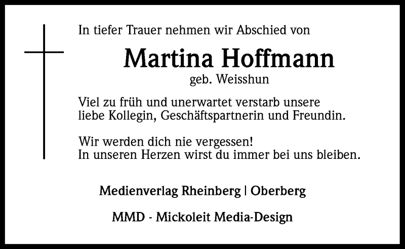  Traueranzeige für Martina Hoffmann vom 23.01.2013 aus Kölner Stadt-Anzeiger / Kölnische Rundschau / Express