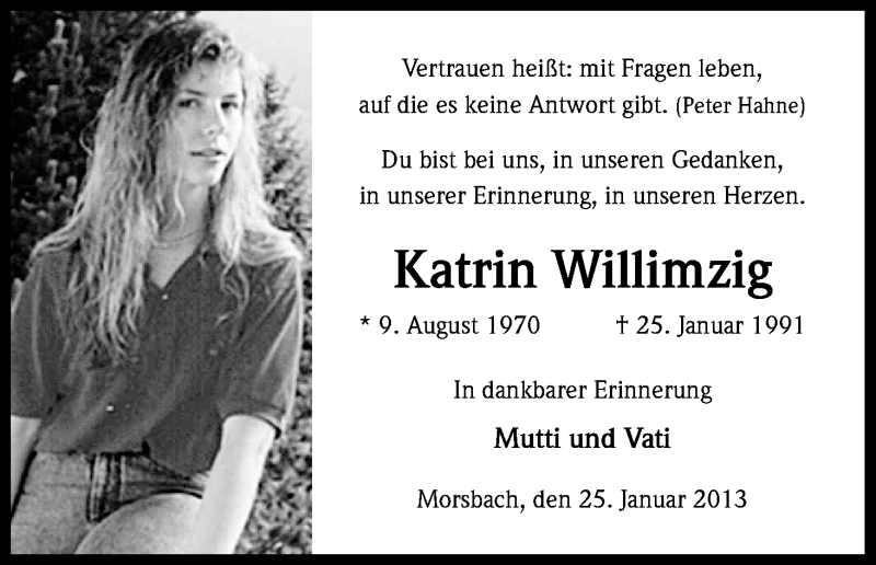  Traueranzeige für Katrin Willimzig vom 25.01.2013 aus Kölner Stadt-Anzeiger / Kölnische Rundschau / Express