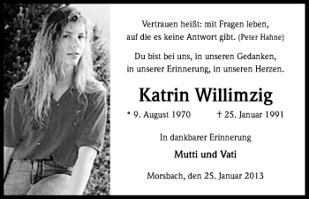 Anzeige von Katrin Willimzig von Kölner Stadt-Anzeiger / Kölnische Rundschau / Express