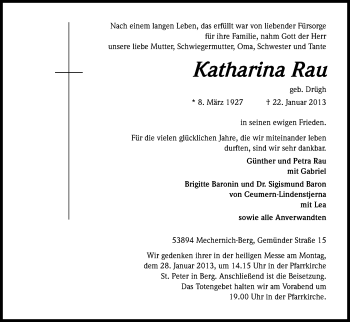 Anzeige von Katharina Rau von Kölner Stadt-Anzeiger / Kölnische Rundschau / Express