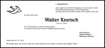 Anzeige von Walter Knetsch von Kölner Stadt-Anzeiger / Kölnische Rundschau / Express