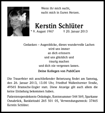 Anzeige von Kerstin Schlüter von Kölner Stadt-Anzeiger / Kölnische Rundschau / Express