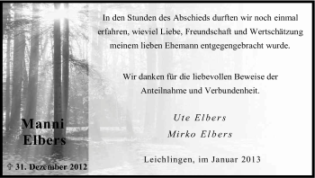 Anzeige von Manni Elbers von Kölner Stadt-Anzeiger / Kölnische Rundschau / Express