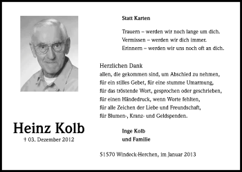 Anzeige von Heinz Kolb von Kölner Stadt-Anzeiger / Kölnische Rundschau / Express