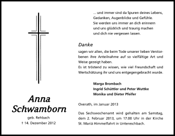 Anzeige von Anna Schwamborn von Kölner Stadt-Anzeiger / Kölnische Rundschau / Express