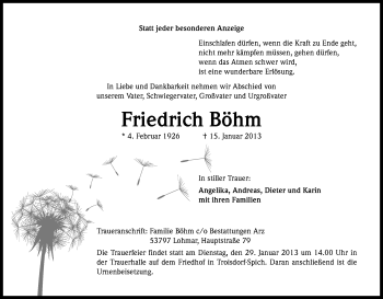 Anzeige von Friedrich Böhm von Kölner Stadt-Anzeiger / Kölnische Rundschau / Express