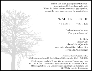 Anzeige von Walter Lerche von Kölner Stadt-Anzeiger / Kölnische Rundschau / Express