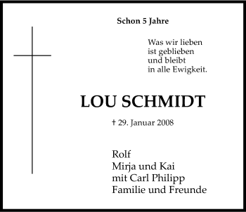 Anzeige von Lou Schmidt von Kölner Stadt-Anzeiger / Kölnische Rundschau / Express