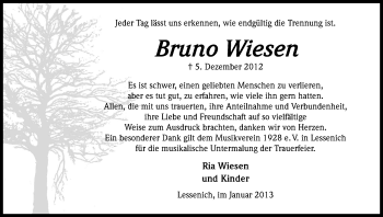 Anzeige von Bruno Wiesen von Kölner Stadt-Anzeiger / Kölnische Rundschau / Express