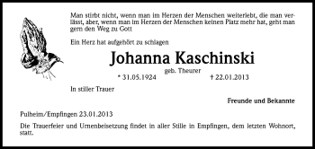 Anzeige von Johanna Kaschinski von Kölner Stadt-Anzeiger / Kölnische Rundschau / Express