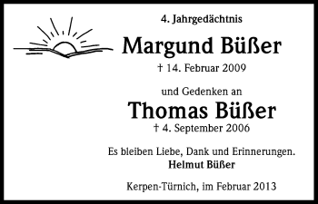 Anzeige von Margund Büßer von Kölner Stadt-Anzeiger / Kölnische Rundschau / Express