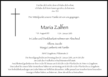 Anzeige von Maria Zalfen von Kölner Stadt-Anzeiger / Kölnische Rundschau / Express