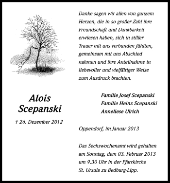 Anzeige von Alois Scepanski von Kölner Stadt-Anzeiger / Kölnische Rundschau / Express