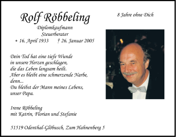 Anzeige von Rolf Röbbeling von Kölner Stadt-Anzeiger / Kölnische Rundschau / Express
