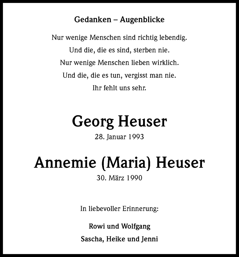  Traueranzeige für Georg Heuser vom 28.01.2013 aus Kölner Stadt-Anzeiger / Kölnische Rundschau / Express