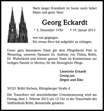 Anzeige von Georg Eckardt von Kölner Stadt-Anzeiger / Kölnische Rundschau / Express