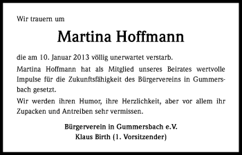 Anzeige von Martina Hoffmann von Kölner Stadt-Anzeiger / Kölnische Rundschau / Express