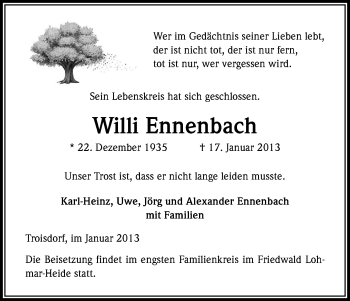 Anzeige von Willi Ennenbach von Kölner Stadt-Anzeiger / Kölnische Rundschau / Express