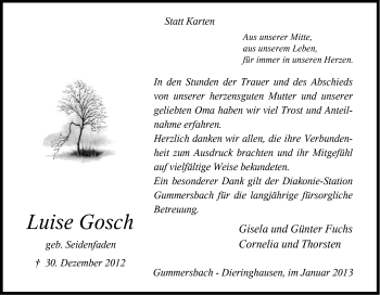 Anzeige von Luise Gosch von Kölner Stadt-Anzeiger / Kölnische Rundschau / Express