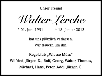 Anzeige von Walter Lerche von Kölner Stadt-Anzeiger / Kölnische Rundschau / Express